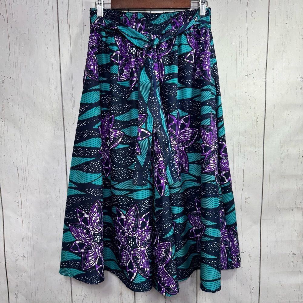 Boho Maxi Skirt Free Size 100% Cotton Purple Teal Floral Hippie Chic Festival